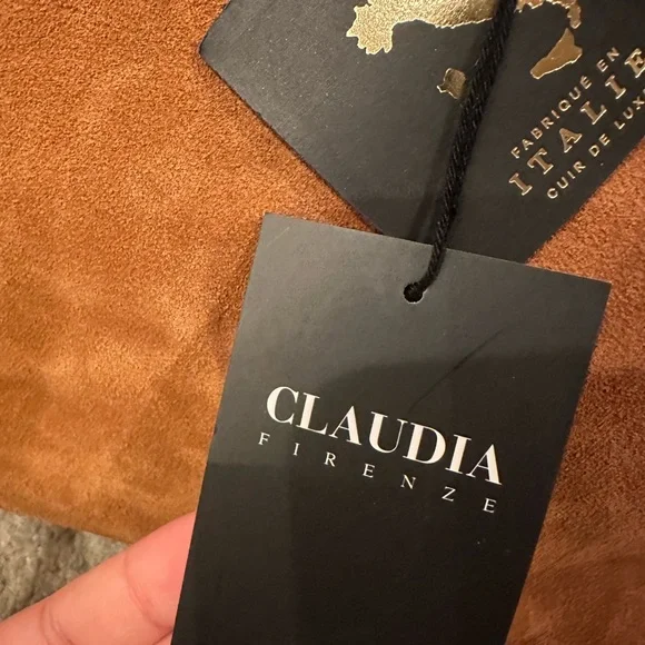 Claudia Firenze Cognac Brown East West Bowling Suede Bag Made in Italy - Picture 6 of 8